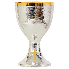 Calice ciselé argent croix et bord dorés 20 cm
