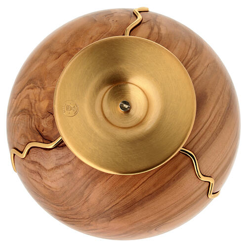 Olive wood ciborium broken bread golden metal inserts 15 cm 3