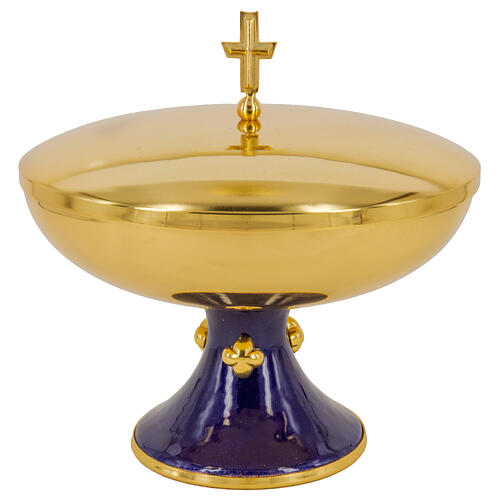 Calice et ciboire Création base émail rouge croix finition dorée 20 cm 3