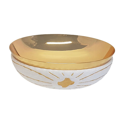 Calice e pisside croce e raggi marmo Carrara scolpito finitura dorata 20 cm 3