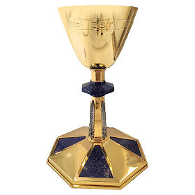 Resurrection chalice octagonal with engraved cup lapis wheat 25 cm
