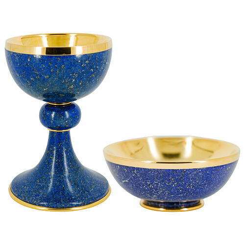 Calice e pisside lapislazzulo coppa argento finitura dorata 20 cm 1