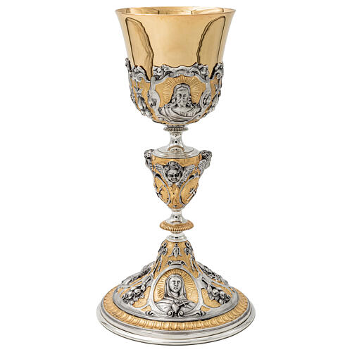 Chalice and ciborium with Saints and symbols of Christ's Passion, lost-wax casting, two-tone finish 2