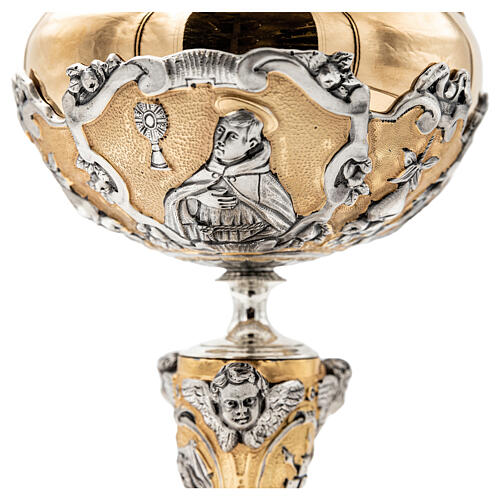 Chalice and ciborium with Saints and symbols of Christ's Passion, lost-wax casting, two-tone finish 9