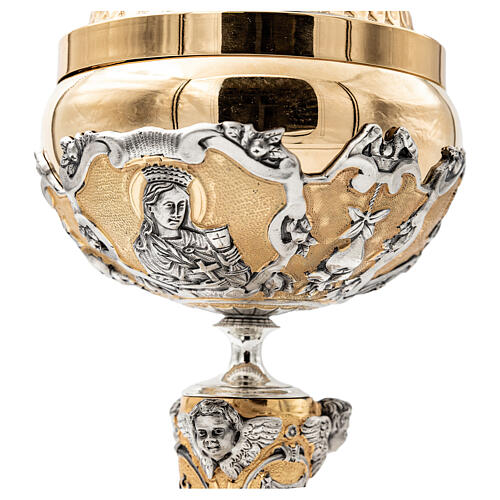 Chalice and ciborium with Saints and symbols of Christ's Passion, lost-wax casting, two-tone finish 11