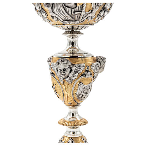 Chalice and ciborium with Saints and symbols of Christ's Passion, lost-wax casting, two-tone finish 13