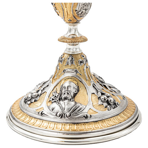Chalice and ciborium with Saints and symbols of Christ's Passion, lost-wax casting, two-tone finish 14
