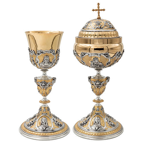 Calice e pisside Santi e simboli passione fusione a cera persa finitura due colori 1