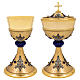 Chalice and ciborium in hammered gold, French filigree synthetic stones s1