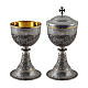 Chalice and ciborium with crosses and flowers, lost-wax cast, silver finish s1