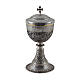 Chalice and ciborium with crosses and flowers, lost-wax cast, silver finish s3