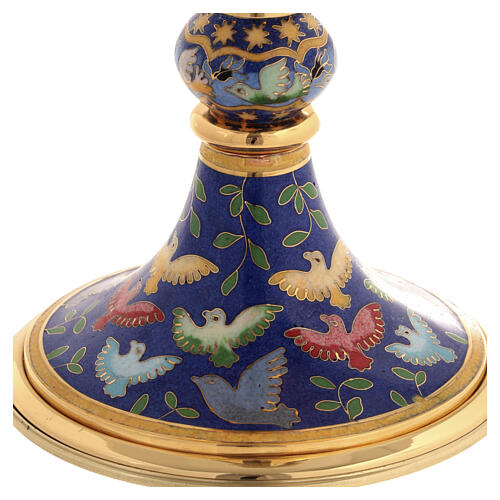 Ciboire base émaillée colombes laiton 20 cm 2