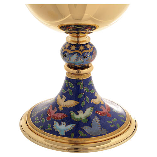 Brass Ciborium enameled base with doves, 20 cm 4