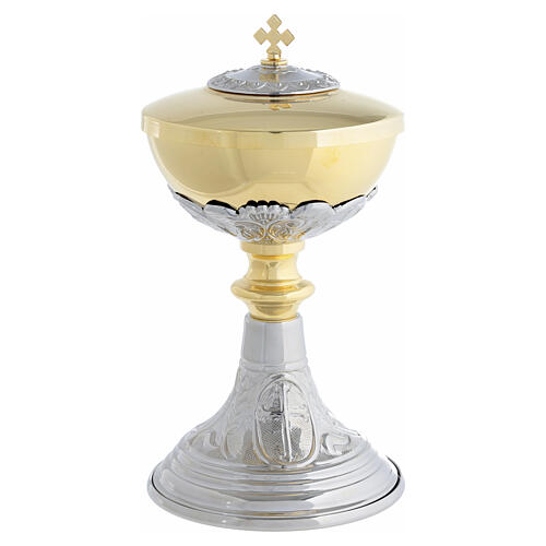 Calice et ciboire Marius en laiton doré avec symboles eucharistiques 5