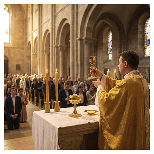 Two-tone brass chalice, 23 cm The Three Theological Virtues 2