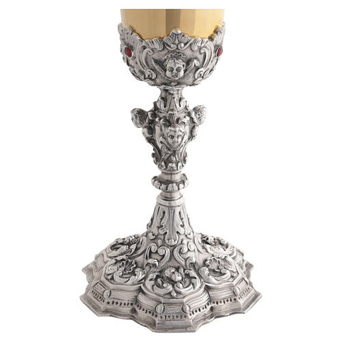 Baroque-style two-tone brass chalice with red stones, 25 cm high 4