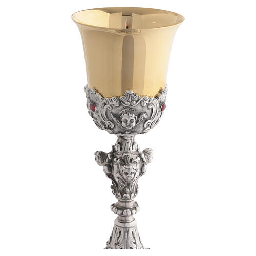 Baroque-style two-tone brass chalice with red stones, 25 cm high 6
