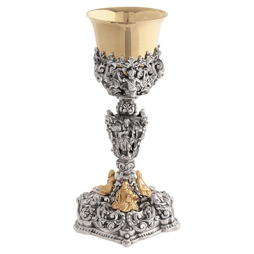 Calice avec Saints laiton bicolore style gothique hauteur 25 cm 1