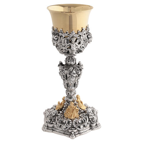 Calice con Santi ottone bicolore altezza 25 cm stile gotico 5