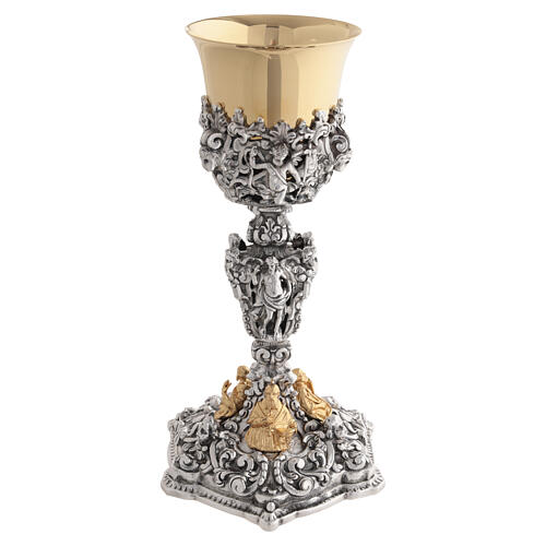 Calice con Santi ottone bicolore altezza 25 cm stile gotico 7