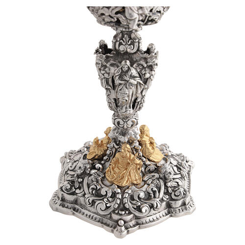 Two-tone brass Chalice with Saints, Gothic style, 25 cm 4