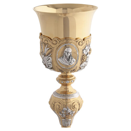 Calice ottone dorato con decori argentati 28 cm stile Barocco 9