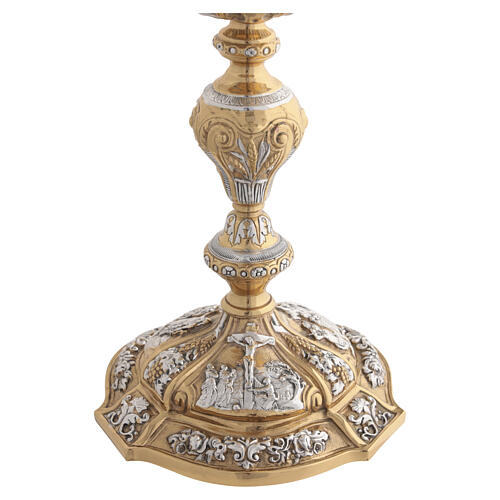 Calice ottone dorato con decori argentati 28 cm stile Barocco 10