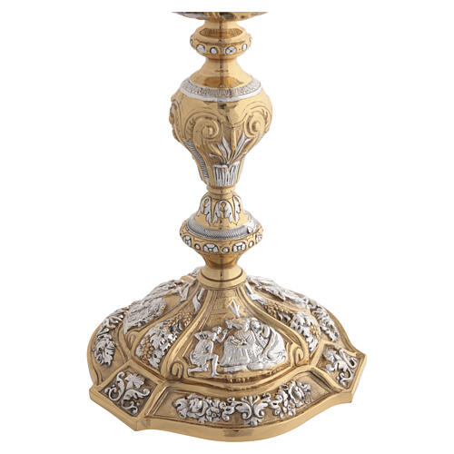 Gold-plated brass chalice with silvered decorations 28 cm, Baroque style 6
