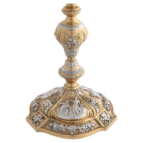 Gold-plated brass chalice with silvered decorations 28 cm, Baroque style 8
