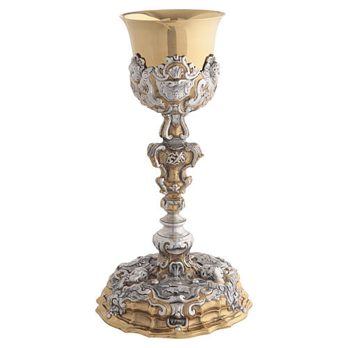 Calice ottone bicolore 28 cm angeli e Passione di Cristo 7