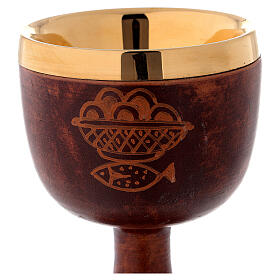 Ceramic and golden brass chalice, leather colour