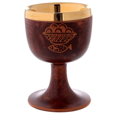 Ceramic and golden brass chalice, leather colour 1