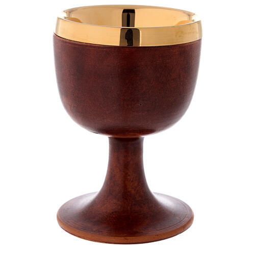 Ceramic and golden brass chalice, leather colour 3