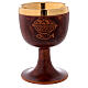 Ceramic and golden brass chalice, leather colour s1