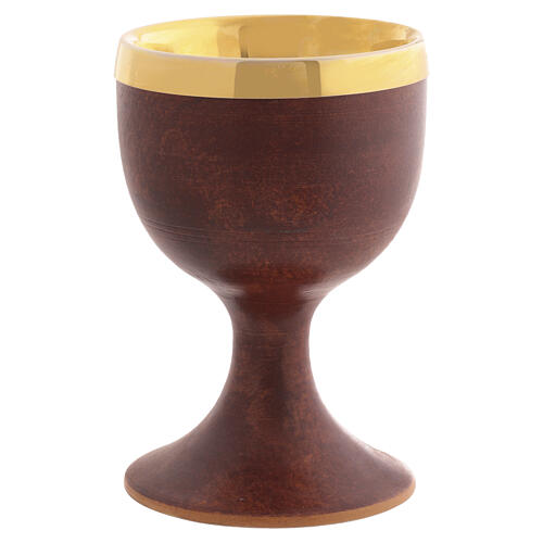 Brown ceramic communion chalice with cup 3