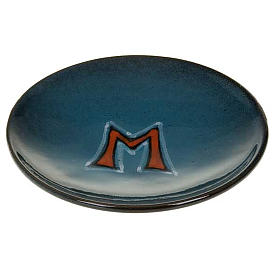 Platillo cubre cáliz, cerámica color turquesa símbolo Mariano
