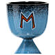 Cáliz de cerámica turquesa símbolo mariano s2