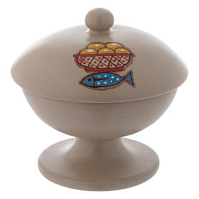 Ceramic ciborium with top, beige color