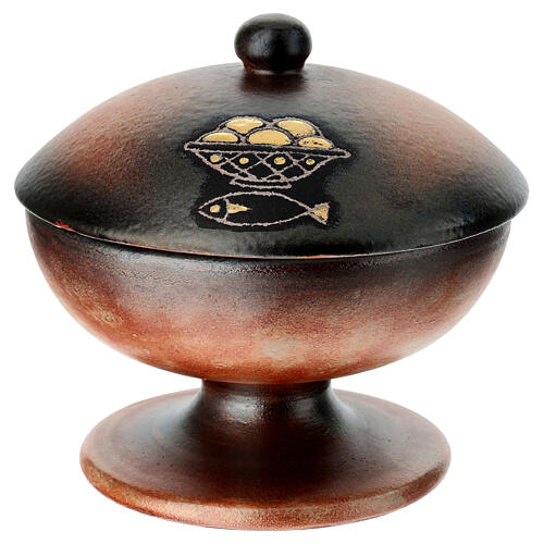 Ceramic ciborium with top, terracotta color 1