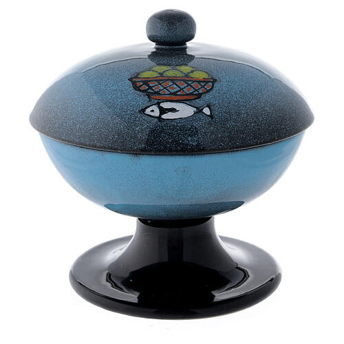 Ceramic ciborium with top, blue color 1