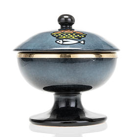 Blue ceramic ciborium with cup and lid