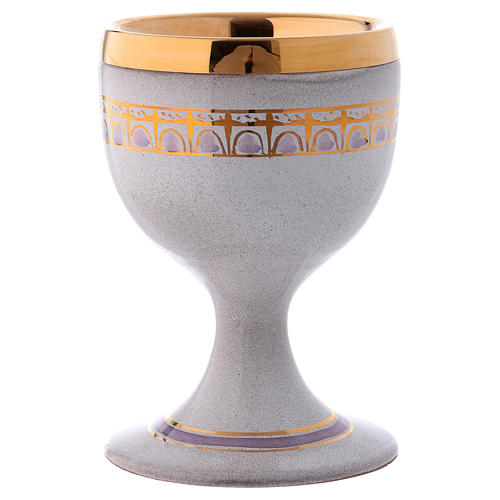 Messkelch Keramik perlmutt und gold Messing 1