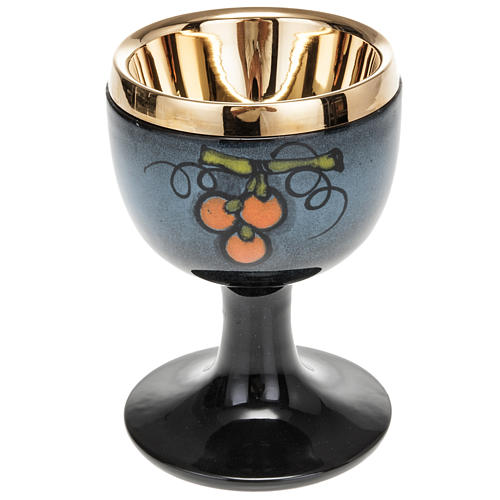 Ceramic and golden brass chalice, blue 1