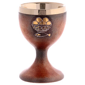 Ceramic and golden brass chalice, terracotta colour