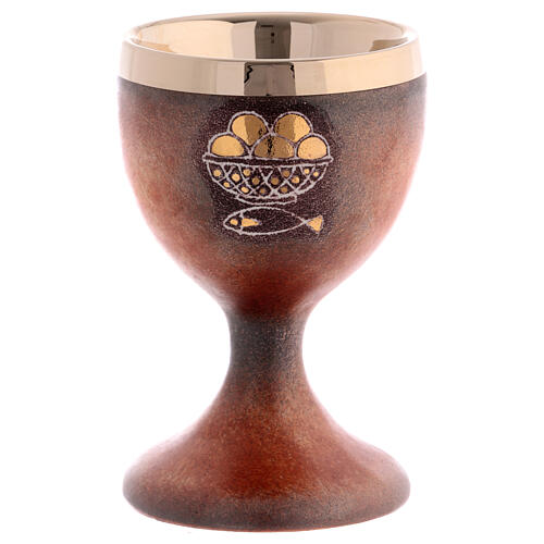 Ceramic and golden brass chalice, terracotta colour 1