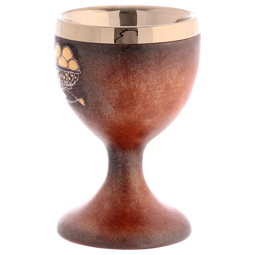Ceramic and golden brass chalice, terracotta colour 2