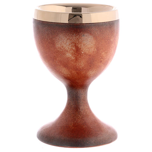 Ceramic and golden brass chalice, terracotta colour 3