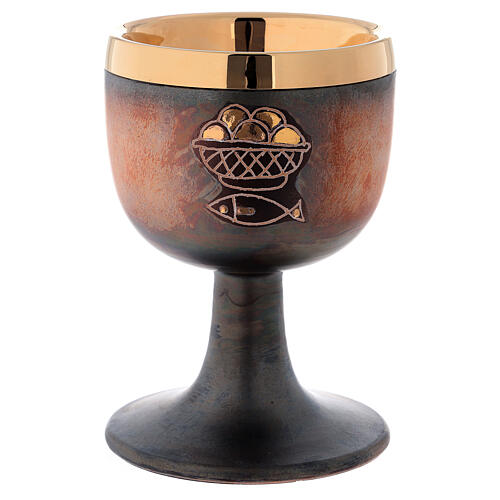Brown and gold ceramic communion chalice with cup 1