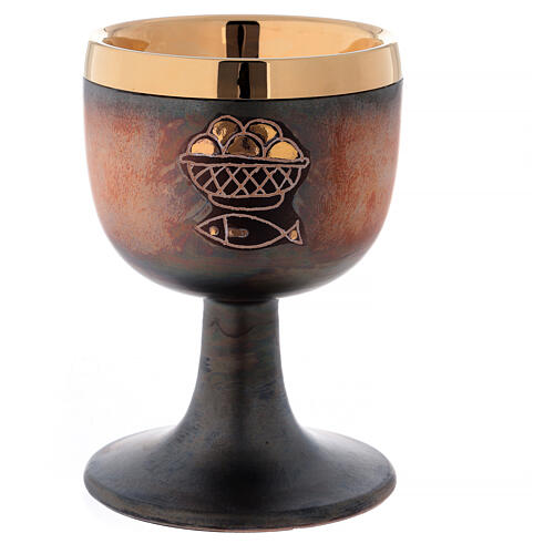 Brown and gold ceramic communion chalice with cup 1