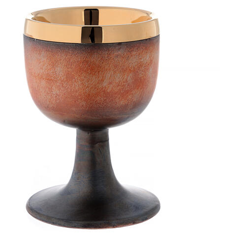 Brown and gold ceramic communion chalice with cup 3